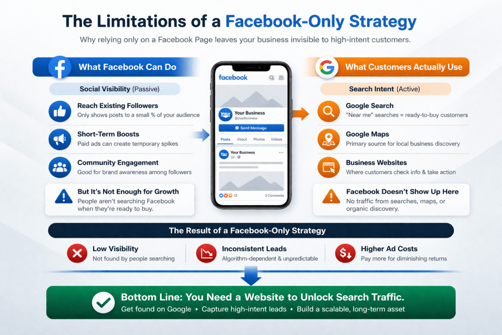 The limitations of a Facebook only marketing strategy when considering website vs Facebook
