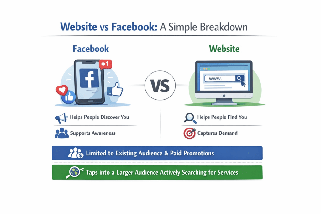 A breakdown of marketing with a Website vs Facebook