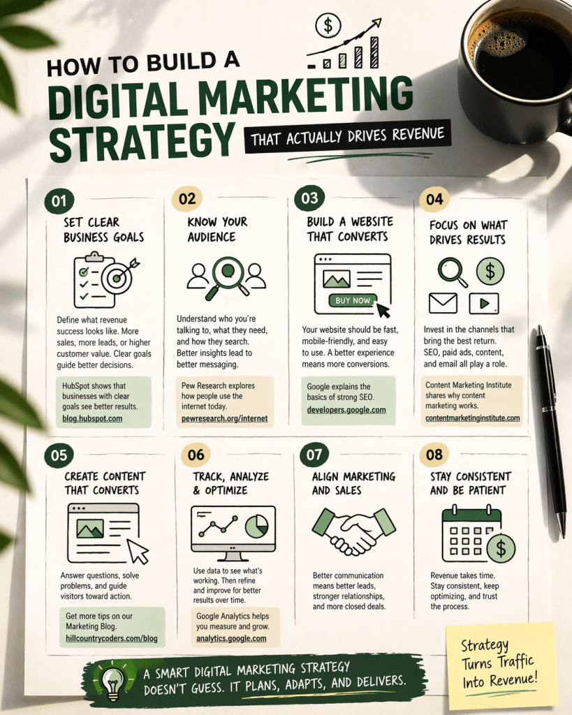 Chart outlining steps for a proper digital marketing strategy